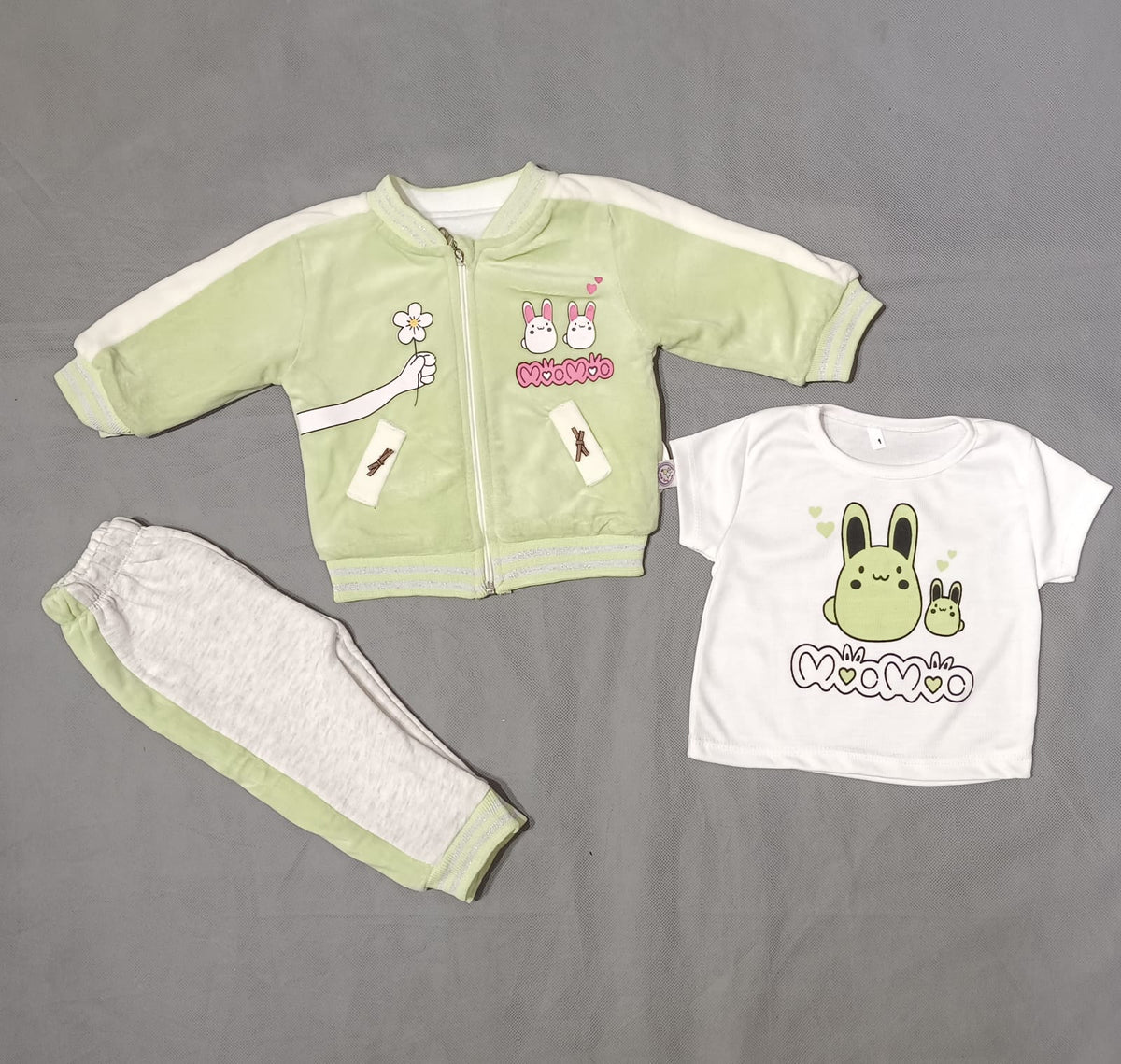 Dress For Newborn Baba In Terry Stuff Green Color main image 1