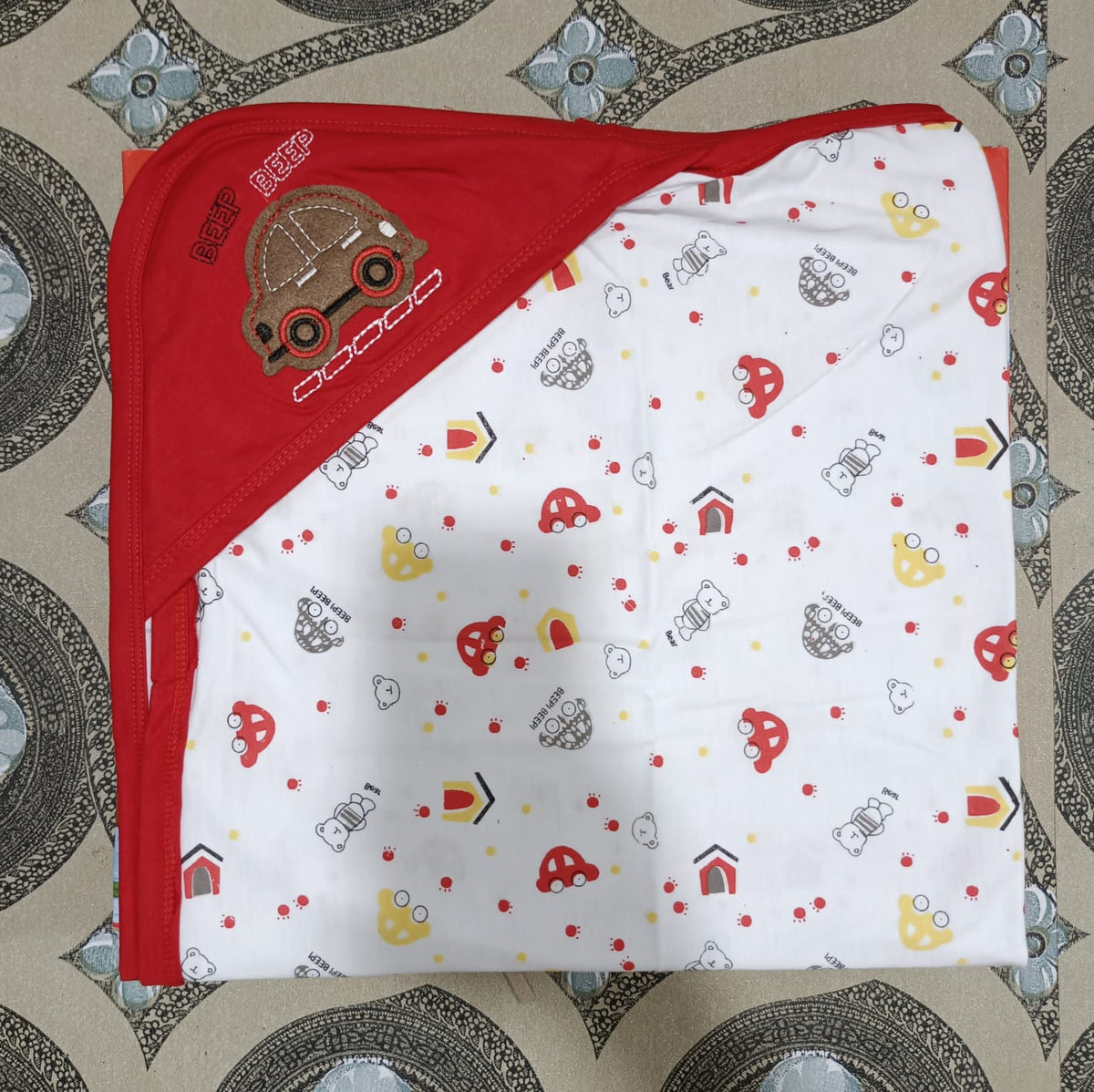 Baby Printed Hooded Wrapping Shawl For New Born Babies In Blended Stuff