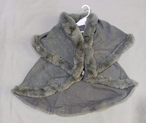 Cap Shawl Caftan For Baby Girl In Round Neck Fur Design From 3 To 7 Years In Grey Color