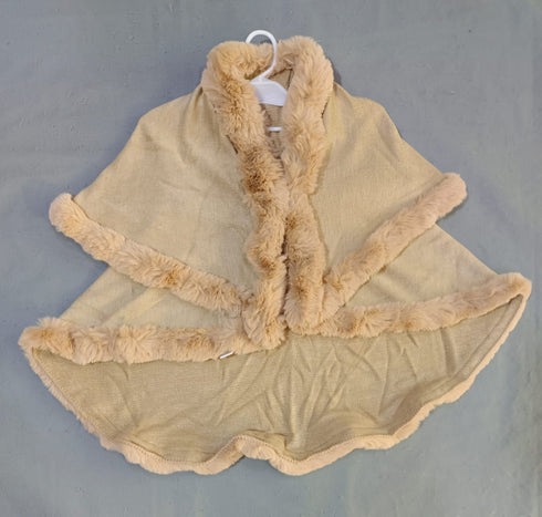 Cap Shawl Caftan For Baby Girl In Skin Color Round Neck Fur Design From 3 To 7 Years