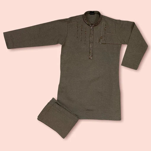 New Baby Boy Shalwar Kameez For Winter Wash And Wear Stuff With Neck Embroidery JKL653