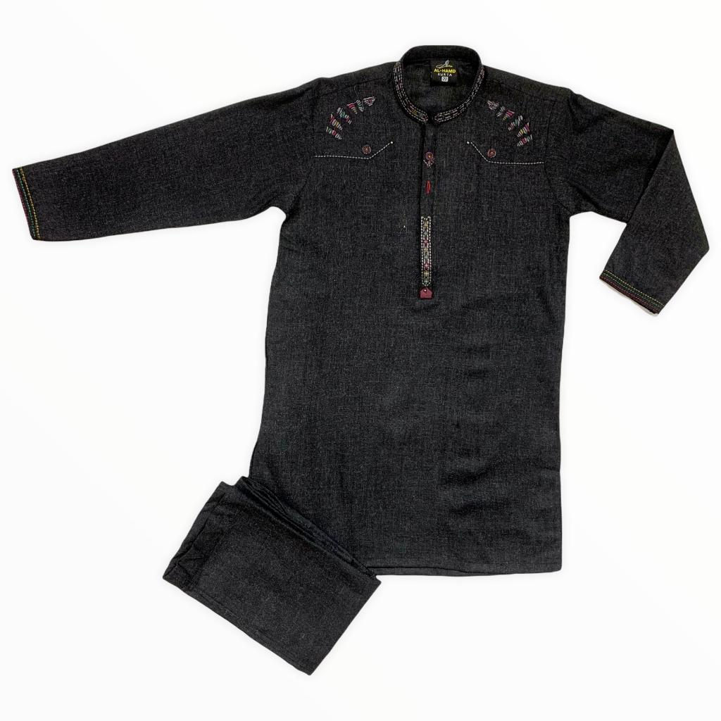 Shalwar Kameez For Baby Boy In Round Neck Embroidery Print Design Grey Color main image 0