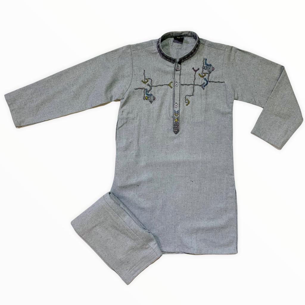 New Baby Boy Shalwar Kameez For Winter Wash and Wear Stuff With Neck Embroidery JKL643 main image 0