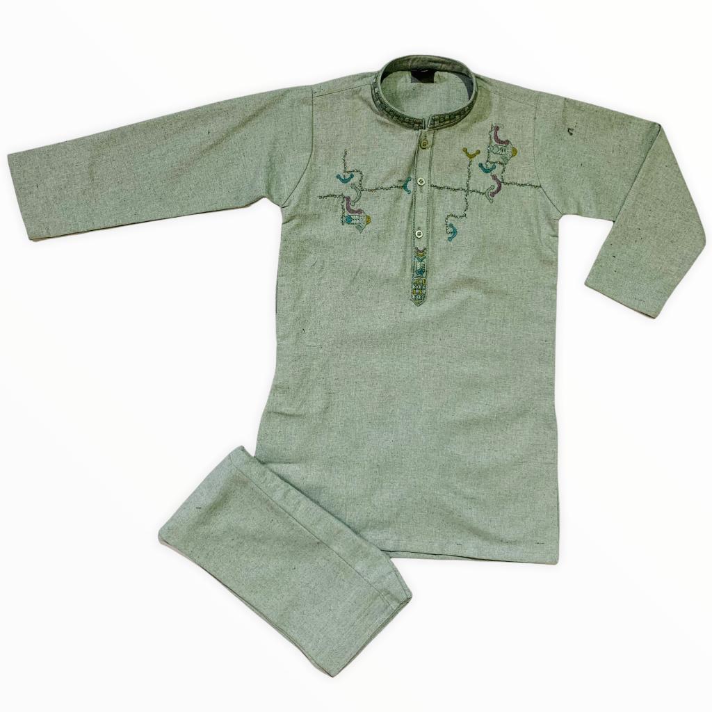 New Baby Boy Shalwar Kameez For Winter Wash and Wear Stuff With Neck Embroidery JKL644