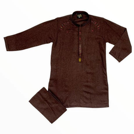 New Baby Boy Shalwar Kameez For Winter Wash And Wear Stuff With Neck Embroidery JKL693 main image 1