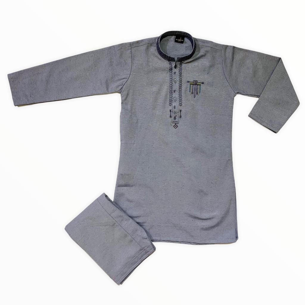 New Baby Boy Shalwar Kameez For Winter Mix Stuff With Neck Embroidery JKL634 main image 1