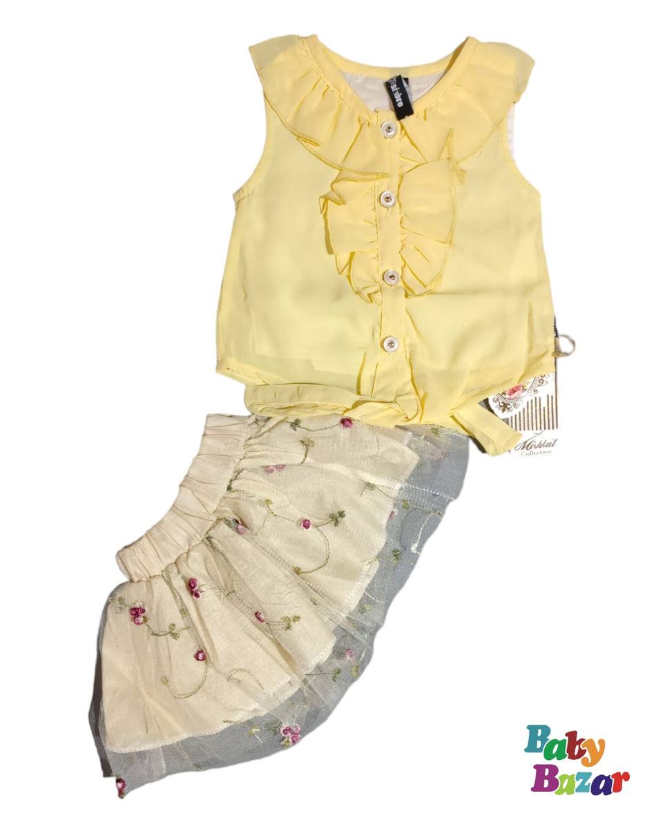 Summer Dress In Yellow Color For Newborn Baby With Shoes & Cap