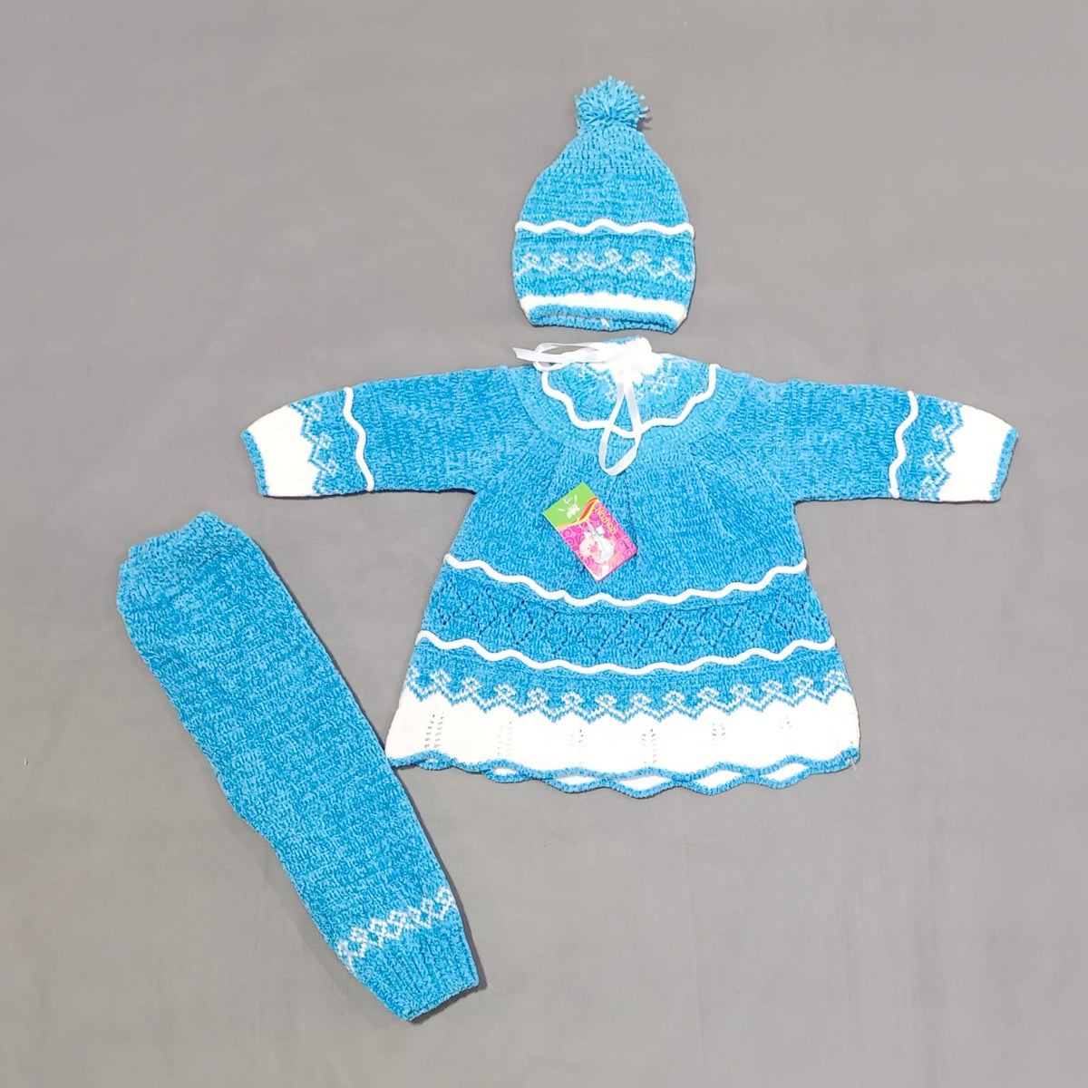 New Born Baby Girl Woolen Stuff Winter Dress In Blue Color babybazar.pk