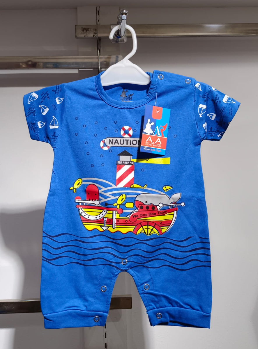 New Born Cap In Blended Stuff With Ship Printed Blue Color main image 1