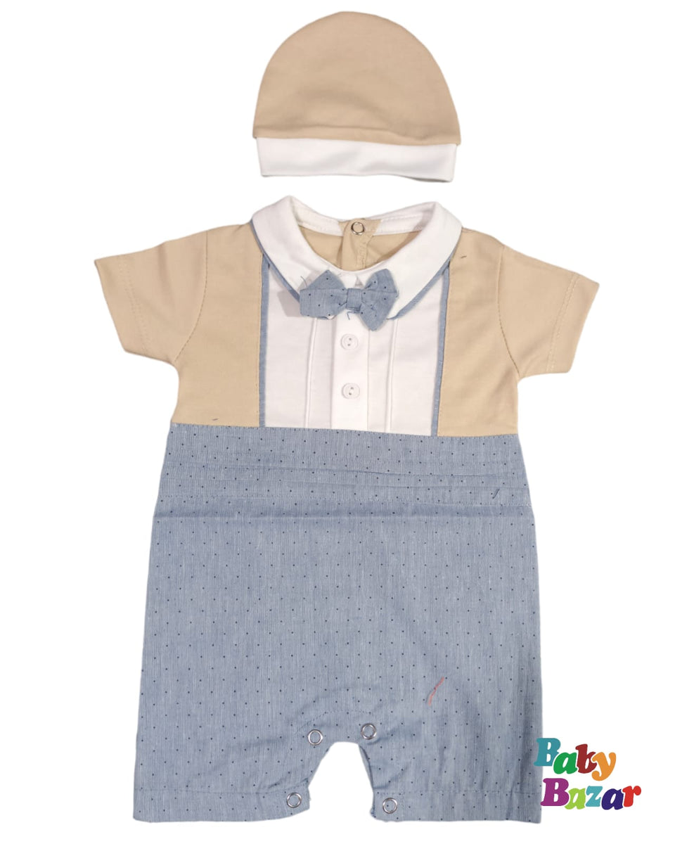 Blended Stuff Dress For New Born Baby In Blue Color With Cap And Mittens main image 0