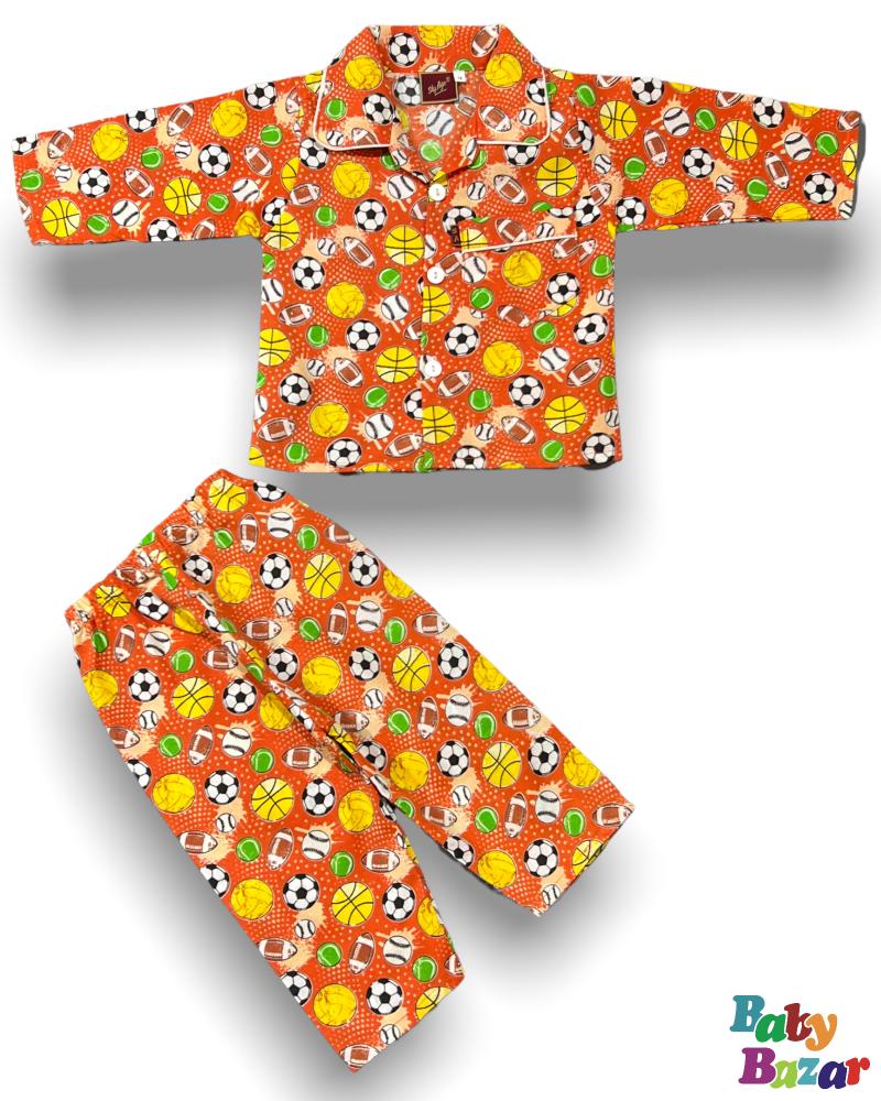 Night Suit For Baby Boy In Red Color In Different Balls Design