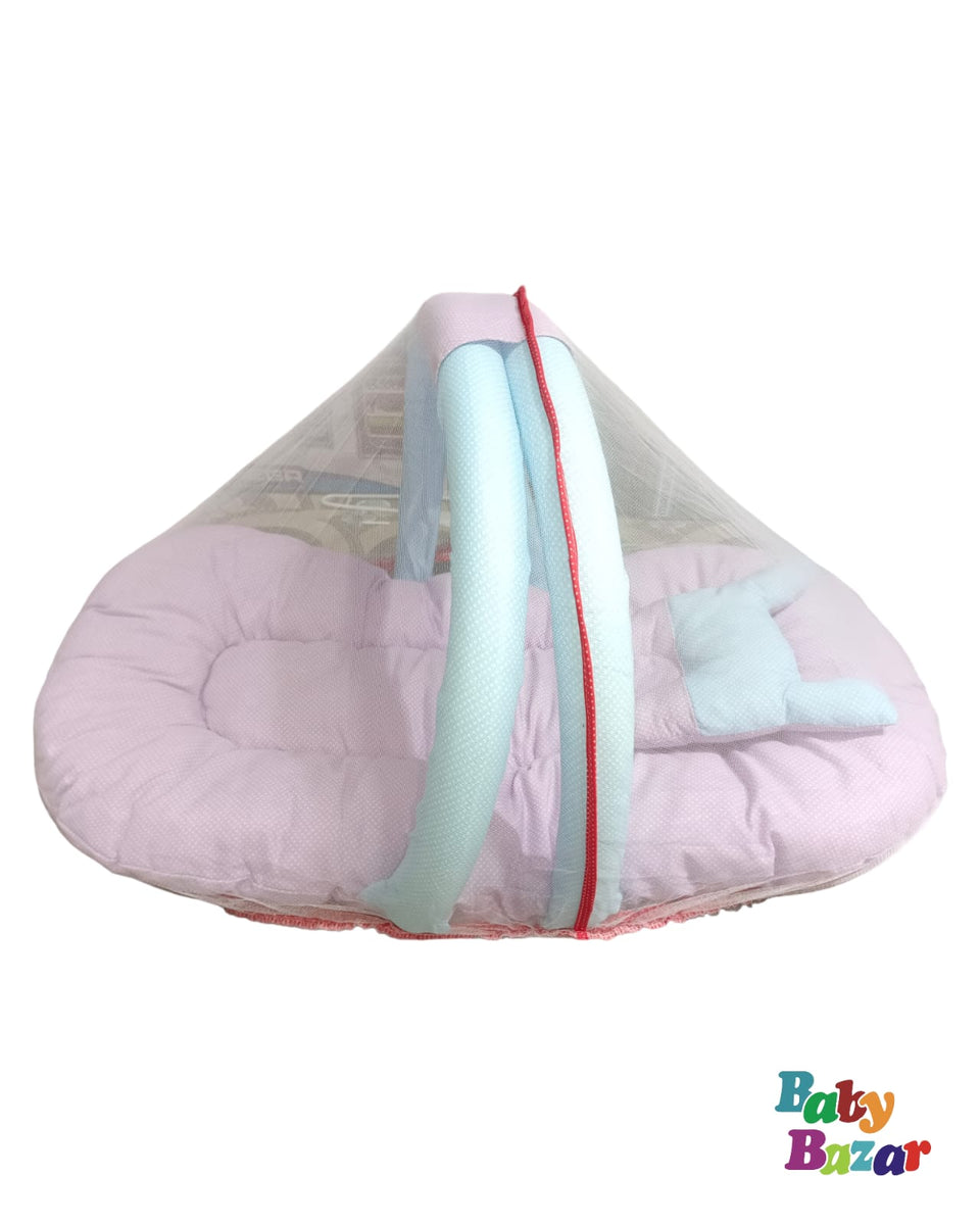 Baby Bister Carry Nest with Rattles & Mosquito Net – Soft Newborn Baby Bed & Portable Baby Nest (Red Polka Dot)