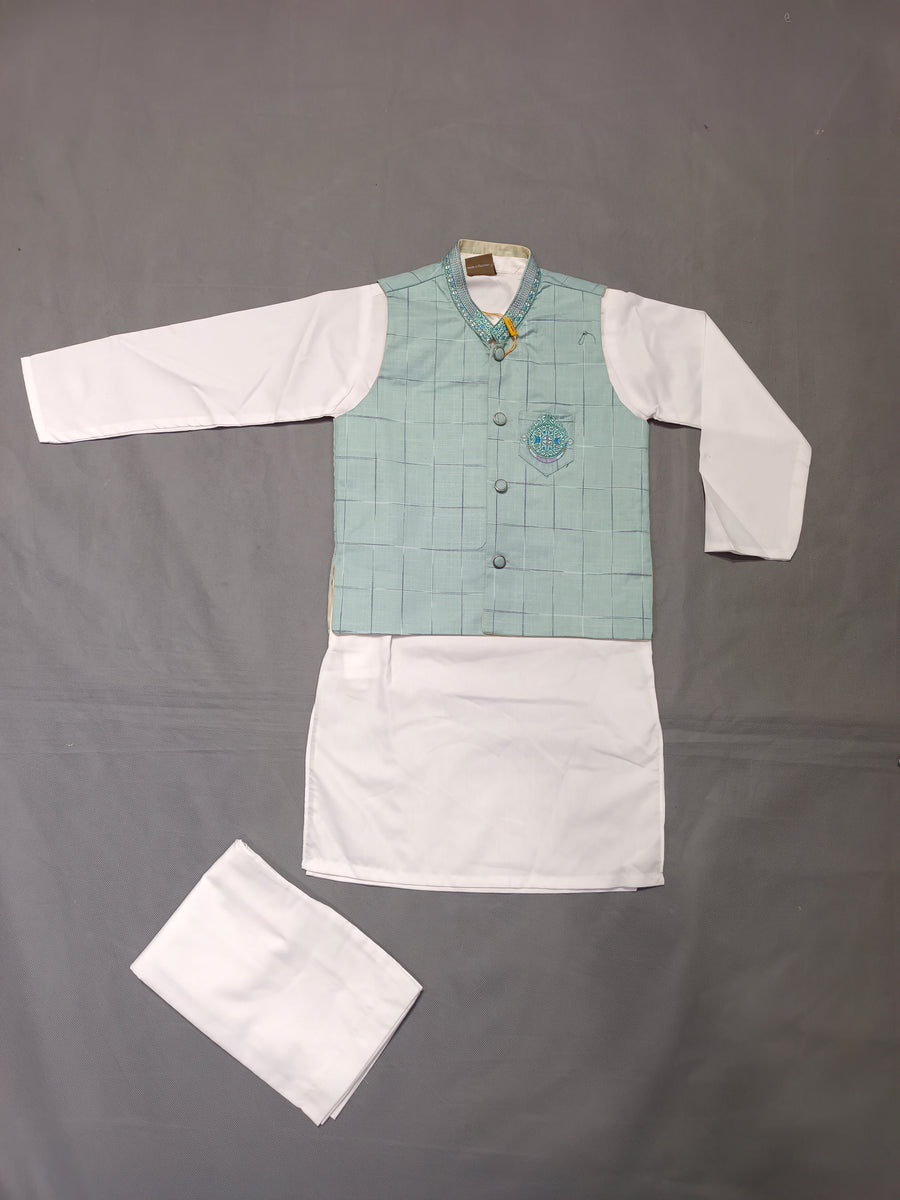 Summer Shalwar Kameez With Black Waistcoat For Baby Boy