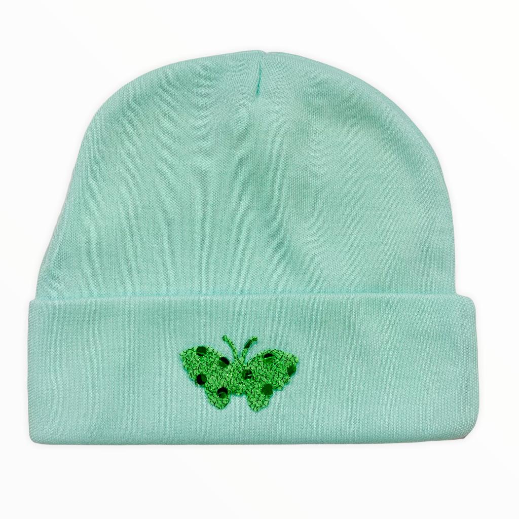 New Born Cap Blended Stuff Butterfly In Green Color main image 1