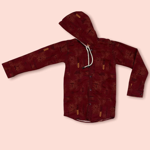 New Best Baby Boy Hooded Shirt in Fleece Stuff From 3 To 9 Years In Mehroon Color On Sale Price Style Arrow FGBH2272