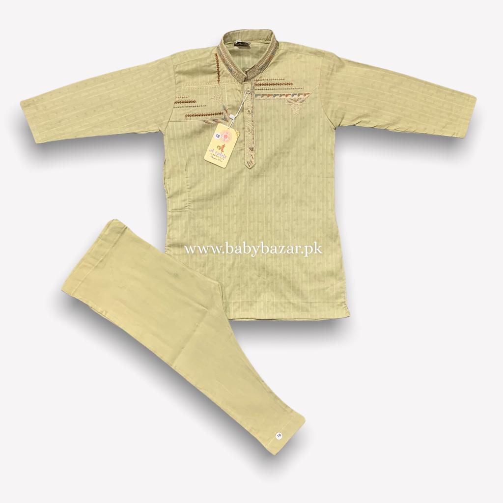 New Baby Boy Shalwar Kameez Khadar Stuff With Neck Embroidery For Winter JKL694