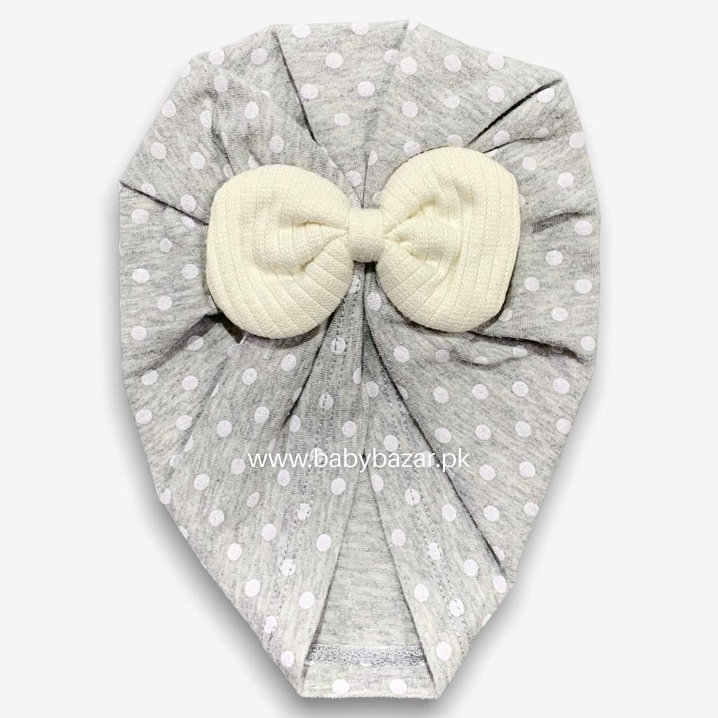 New Born Cap In Blended Stuff With Smiling Bear Shape Blue Color