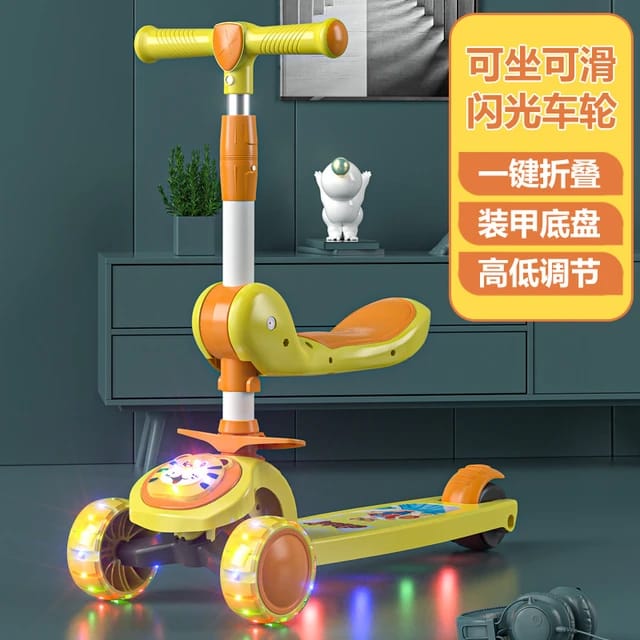 2 In 1 Child Scooter Toy Tricycle Scooter With Adjust Handle Bar PU Li ...