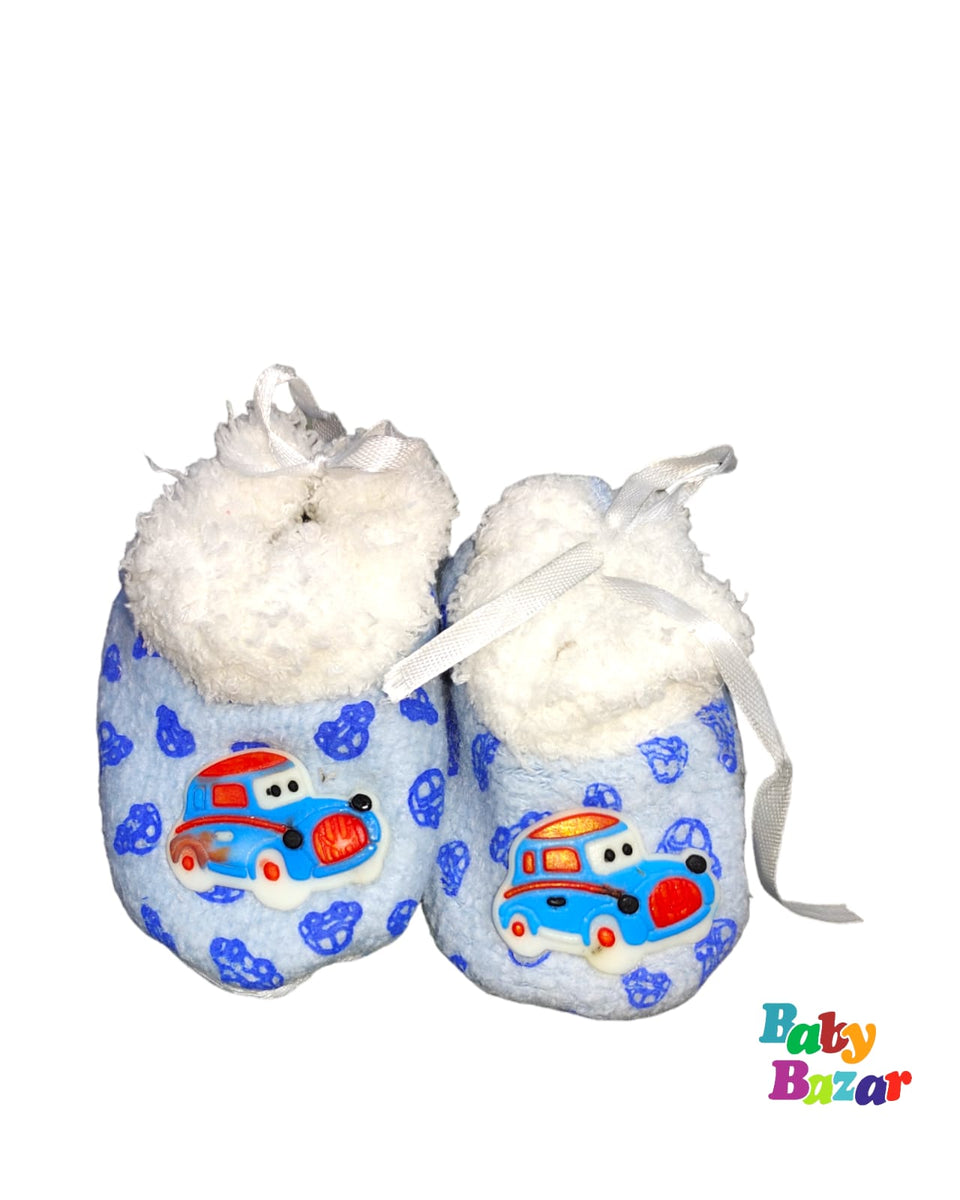 Booties For Newborn Baby In Car Design Sky Blue Color – Baby Bazar