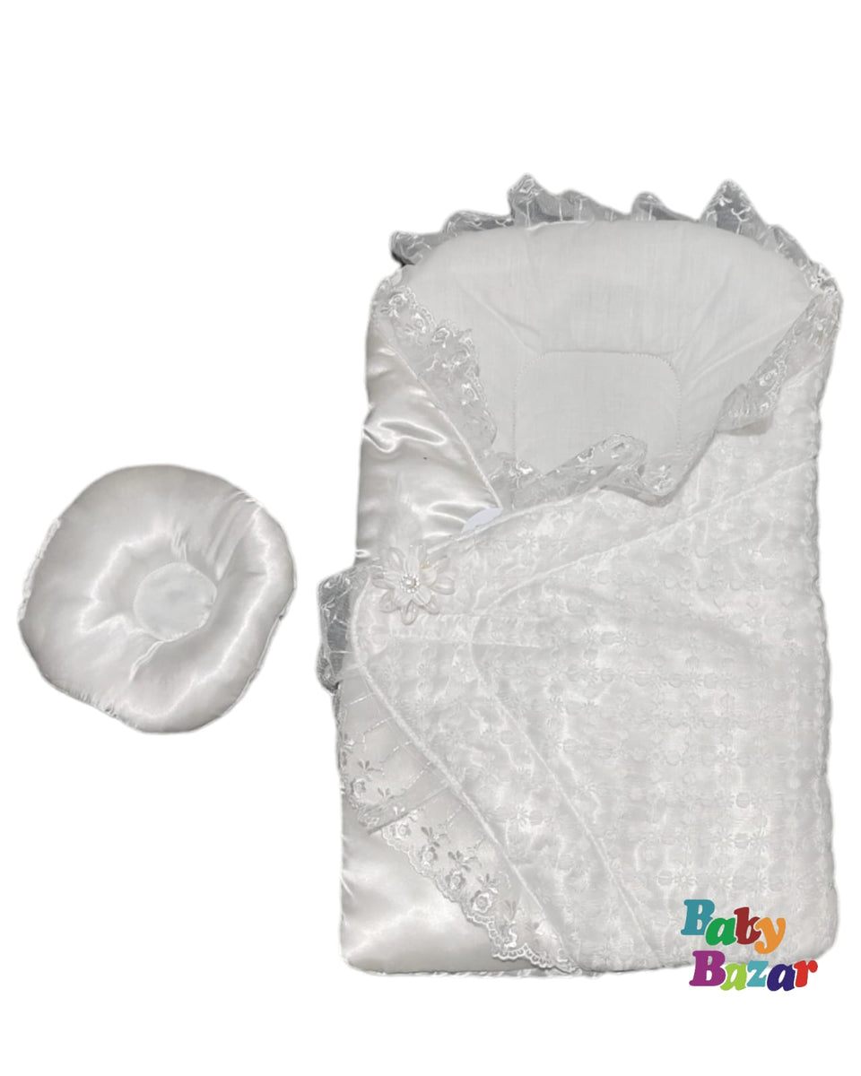 Baby Carry Nest Bister – Soft Grey Polka Dot Newborn Sleeping Bag with Bow Design