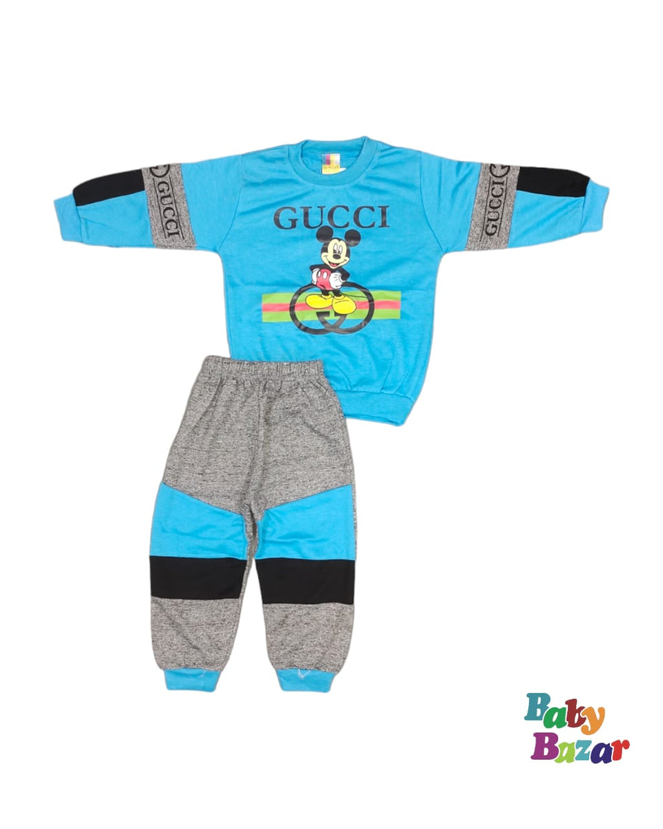 Mid-Season Dress For Boy In Gucci Print Blue Color – Baby Bazar