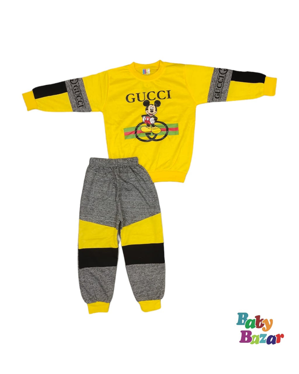 Mid-Season Dress For Boy In Gucci Print Yellow Color – Baby Bazar