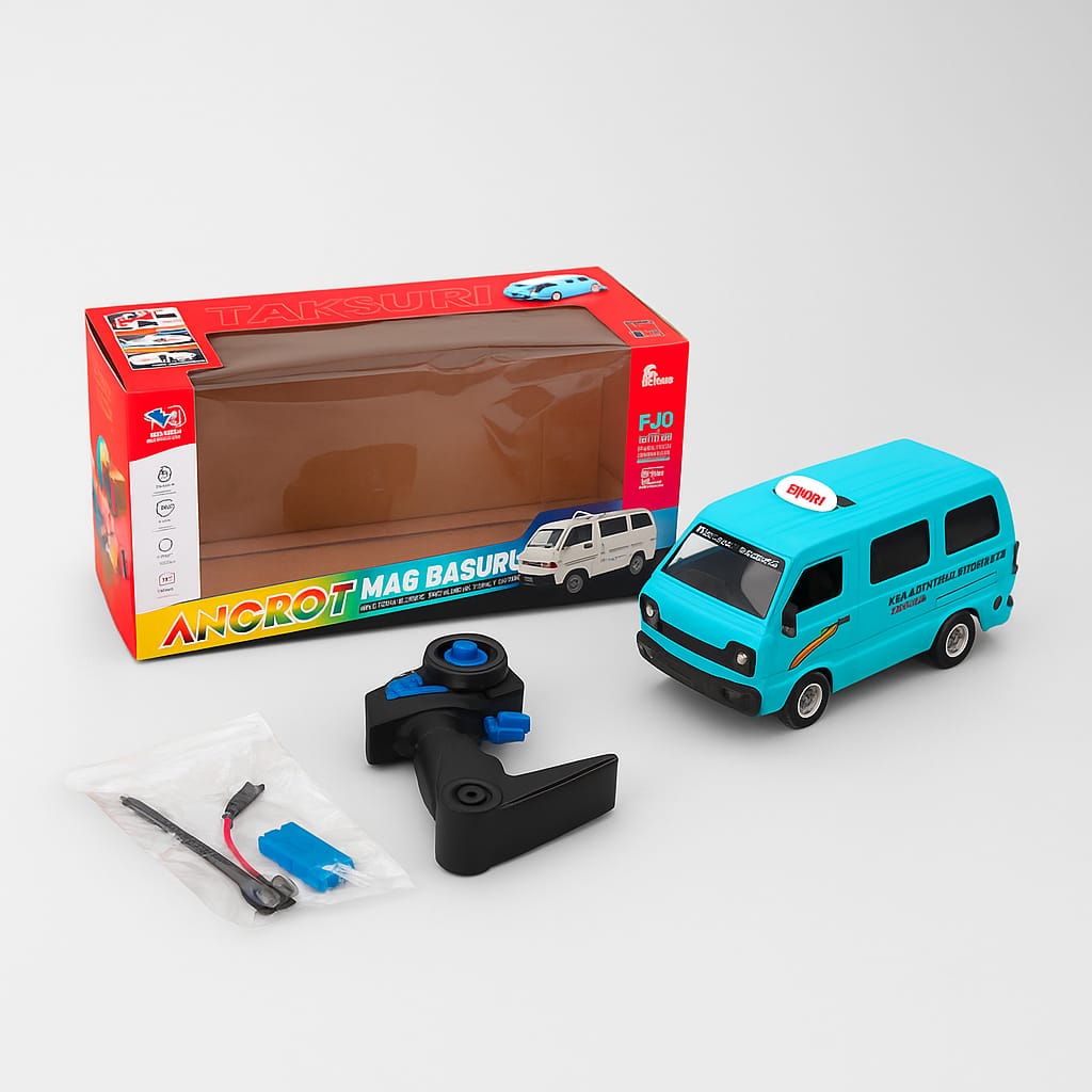 Remote Control Angkot Van Toy – 1:16 Scale Blue Taxi Bus with baby ...