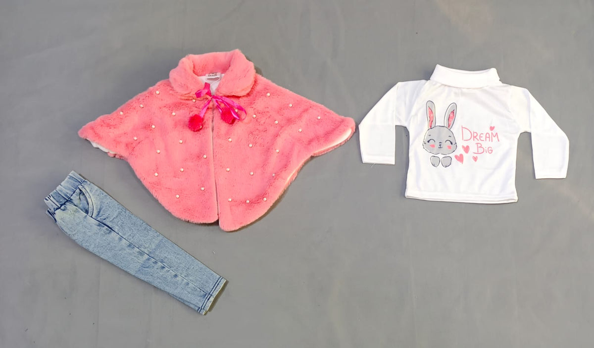 Baby Girl Winter Dress Fur Stuff In Pink Color Baby Bazar