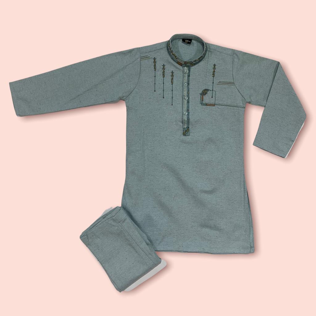 New Baby Boy Shalwar Kameez For Winter Wash and Wear Stuff With Neck Embroidery JKL643 main image 1